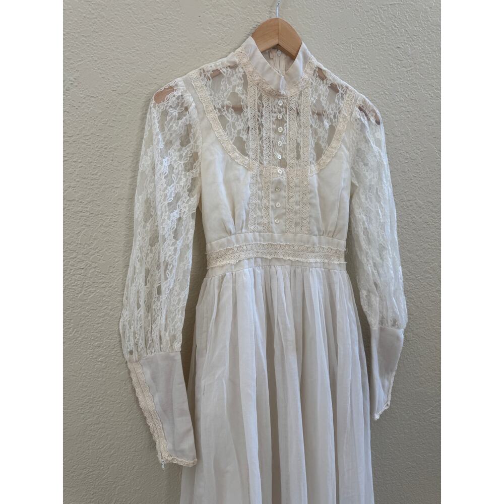 1970s Gunne Sax Victorian Lace Wedding Dress | White Prairie Maxi Dress - Picture 8 of 12